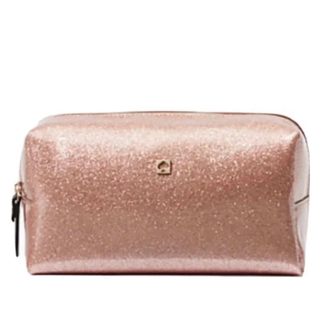 Kate Spade Rose Gold Glitter Mavis Street Medium Davie Cosmetic Bag